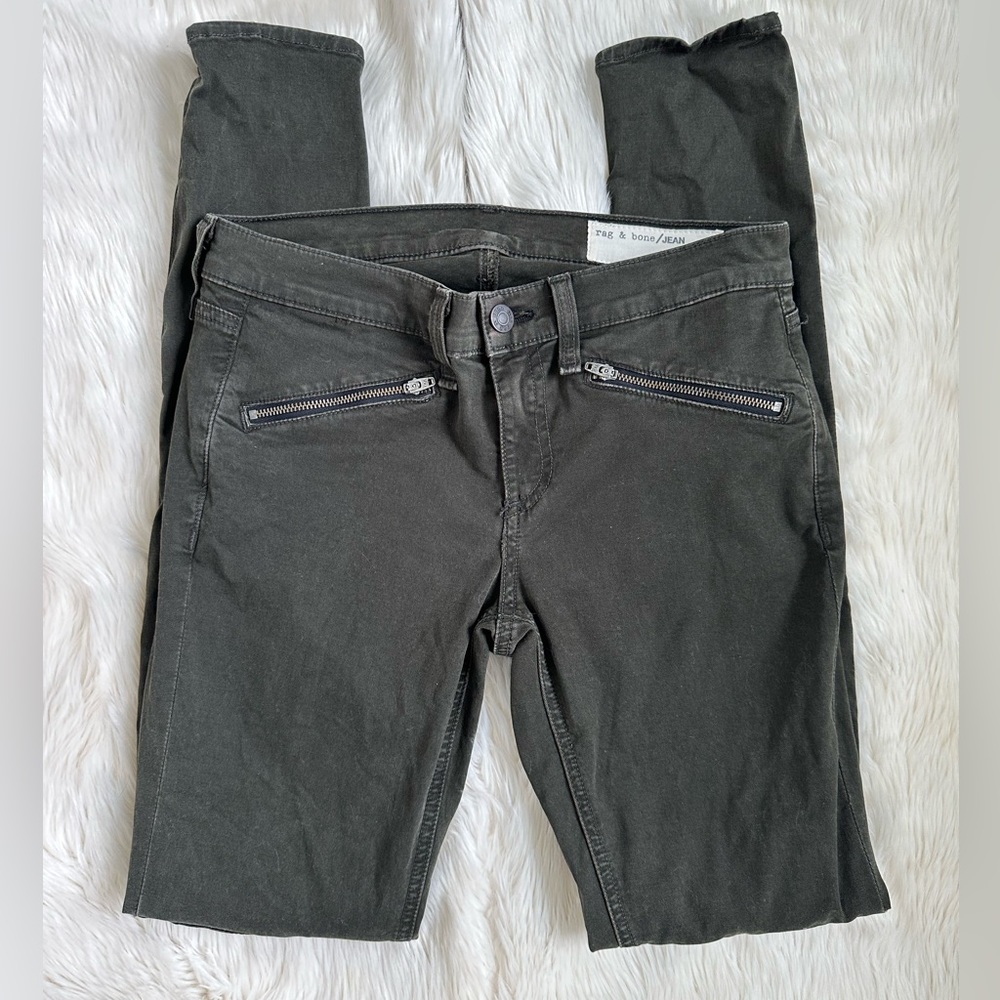 Rag & bone Ridley Moto skinny jeans wax olive dark green size 26 - Picture 2 of 5